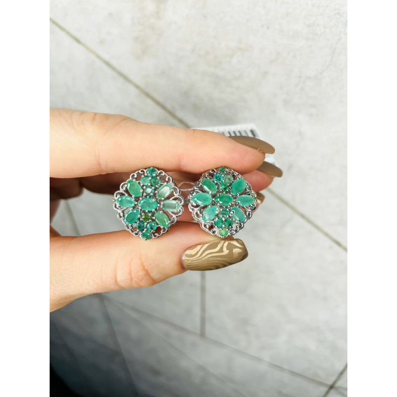 Срібні сережки з смарагдом 200-71