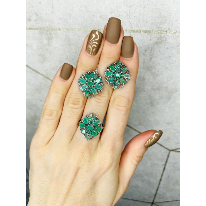 Срібні сережки з смарагдом 200-71