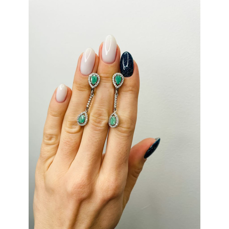 Срібні сережки з смарагдом та фіанітом 088-7110