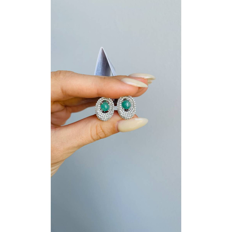 Срібні сережки з смарагдом та фіанітом 163-7110