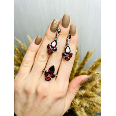 Срібні сережки з гранатом та фіанітом 181-4110