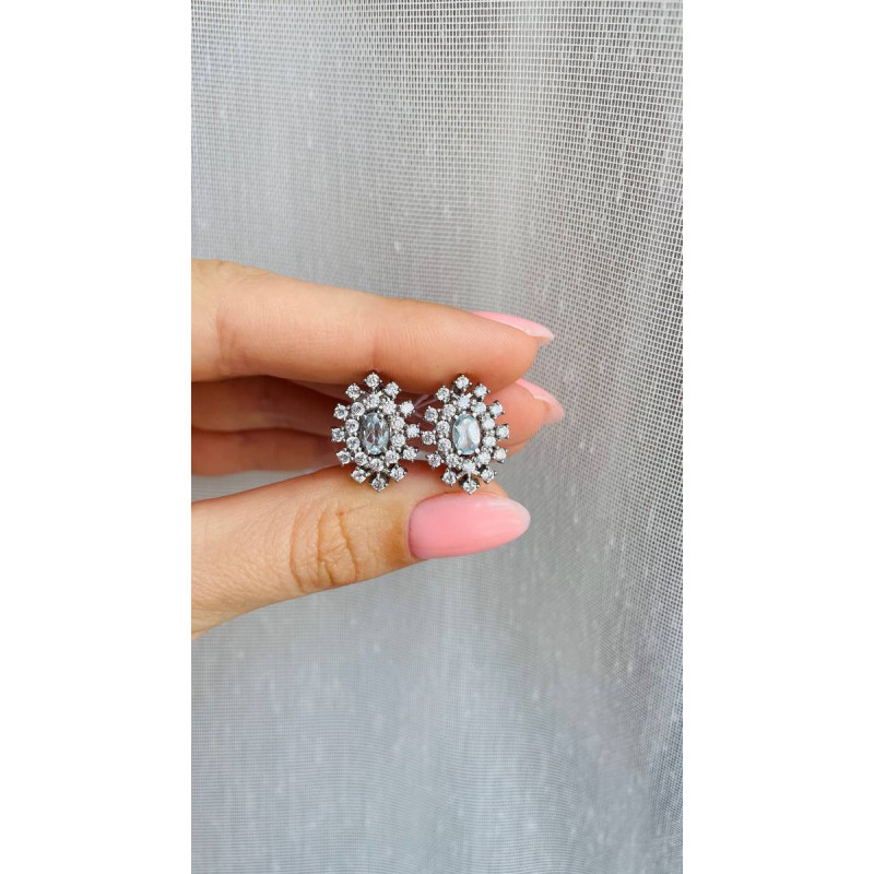 Срібні сережки з скай топазом та фіанітом 010-3910