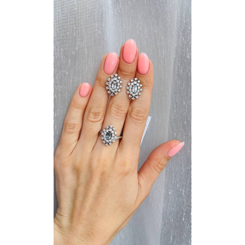 Срібні сережки з скай топазом та фіанітом 010-3910