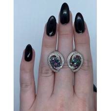 Срібні сережки з нано фінітом містик та фіанітом 049N-8110