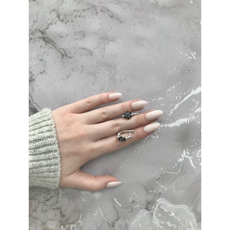 Срібні сережки з сапфіром та фіанітом 061-3110