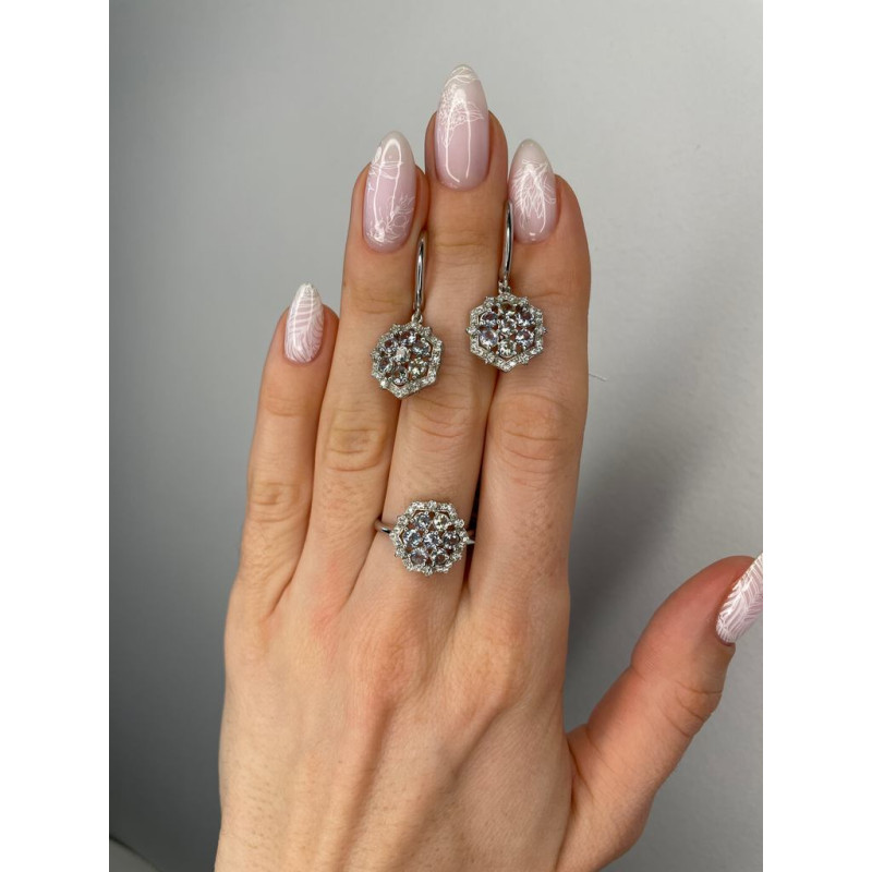 Срібні сережки з танзанітом та фіанітом 206-3510 