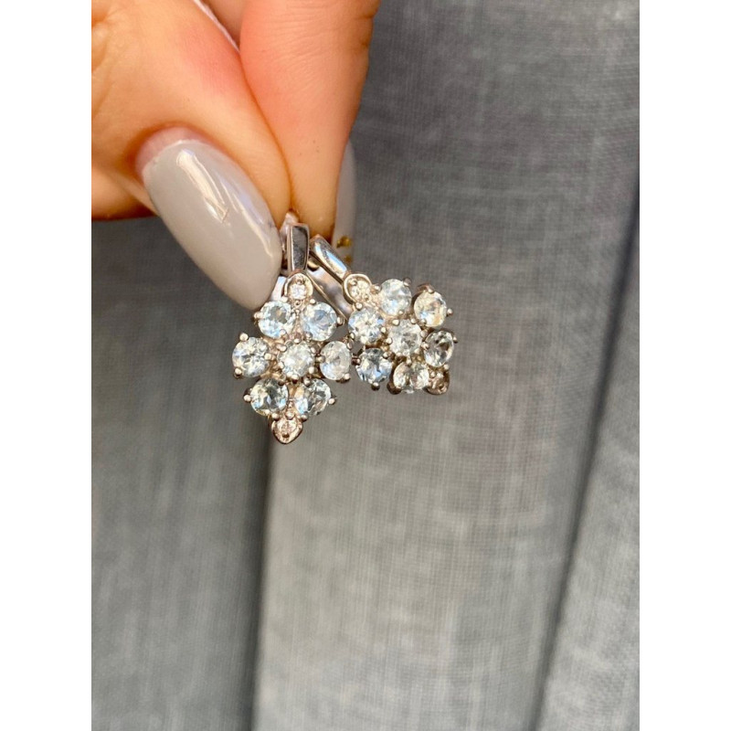 Срібні сережки з скай топазом та фіанітом 061-3910