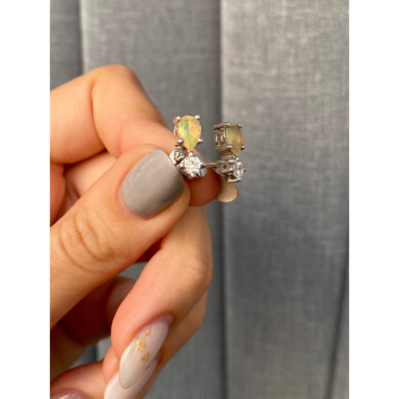 Срібні сережки з опалом та фіанітом 077-5510