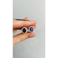 Срібні сережки з родолітом та фіанітом 085-4210