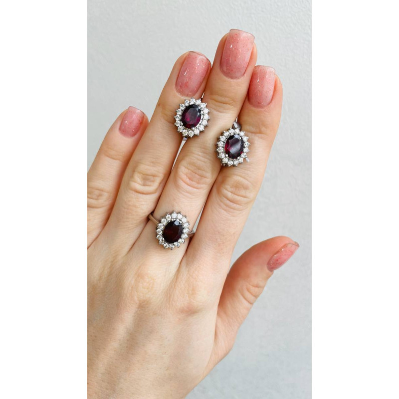 Срібні сережки з родолітом та фіанітом 085-4210