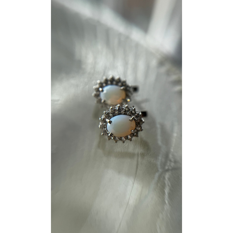 Срібні сережки з нано опалом та фіанітом 085N-5510