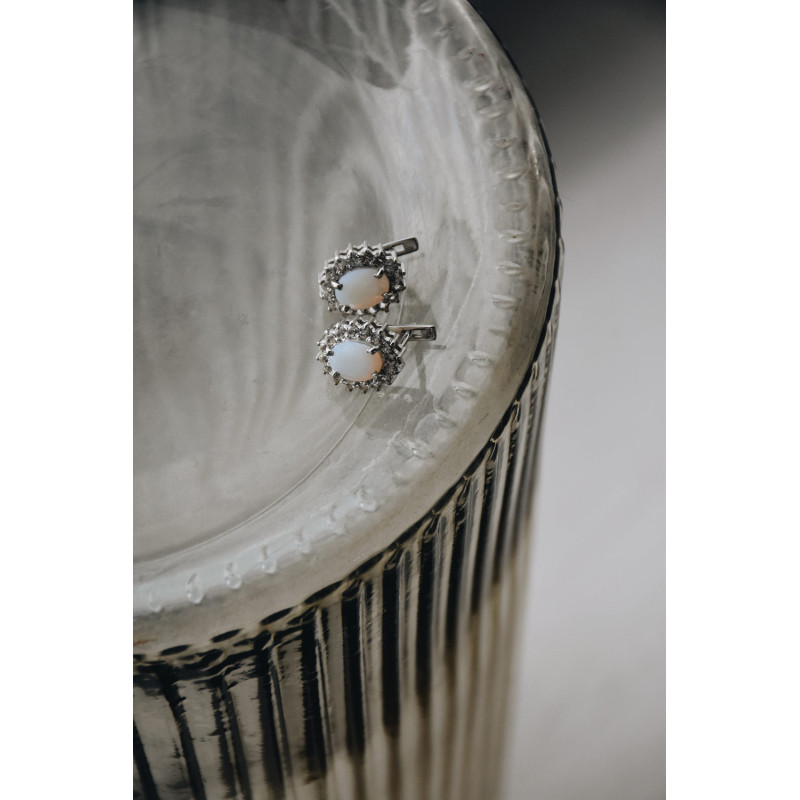 Срібні сережки з нано опалом та фіанітом 085N-5510