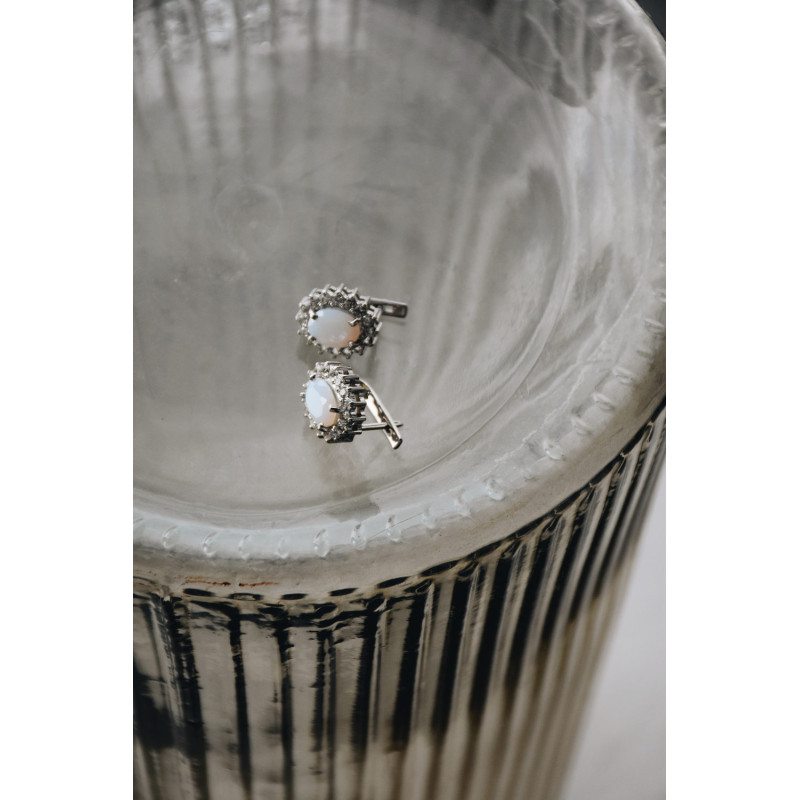 Срібні сережки з нано опалом та фіанітом 085N-5510