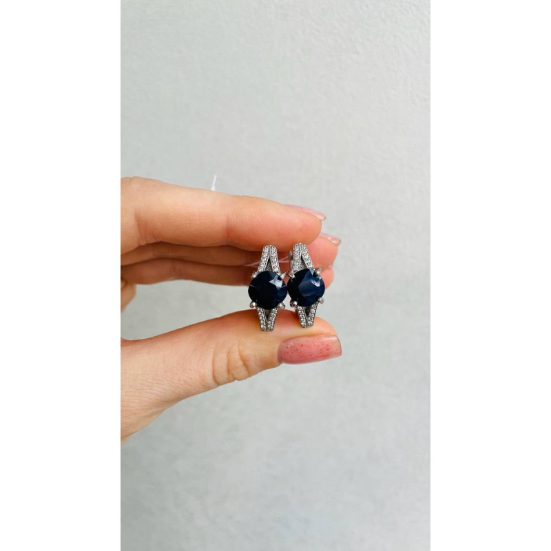 Срібні сережки з сапфіром та фіанітом 089-3110 