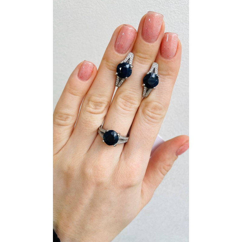 Срібні сережки з сапфіром та фіанітом 089-3110 