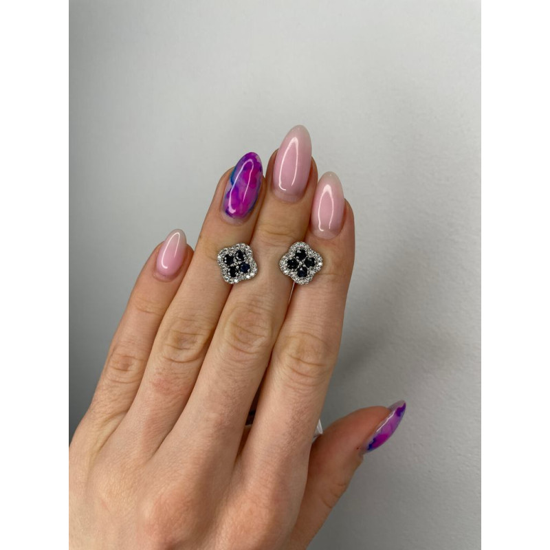 Срібні сережки з сапфіром та фіанітом 135-3110