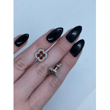 Срібні сережки з гранатом та фіанітом 135-4110