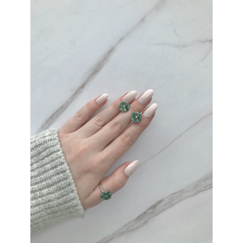 Срібні сережки з смарагдом та фіанітом 148-7110 