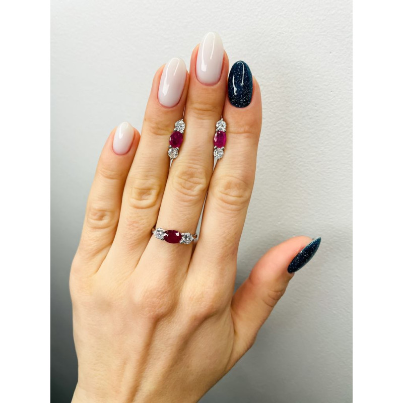 Срібні сережки з рубіном та фіанітом 182-4410