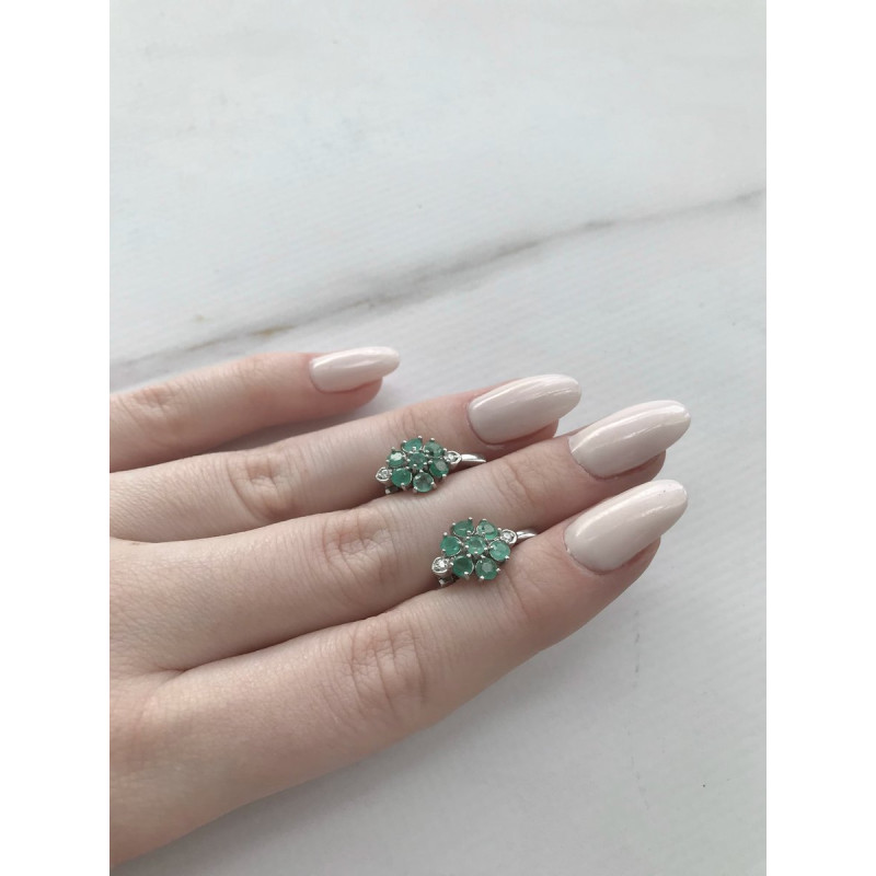 Срібні сережки з смарагдом та фіанітом 061-7110