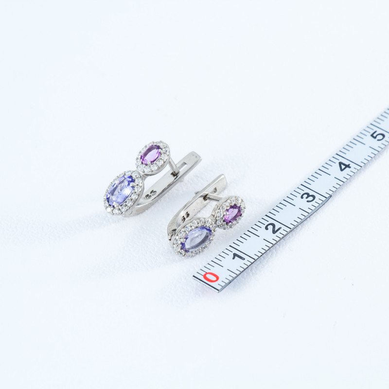 Срібні сережки з танзанітом та аметистом 075-356210 