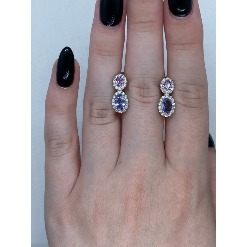 Срібні сережки з танзанітом та аметистом 075-356210 