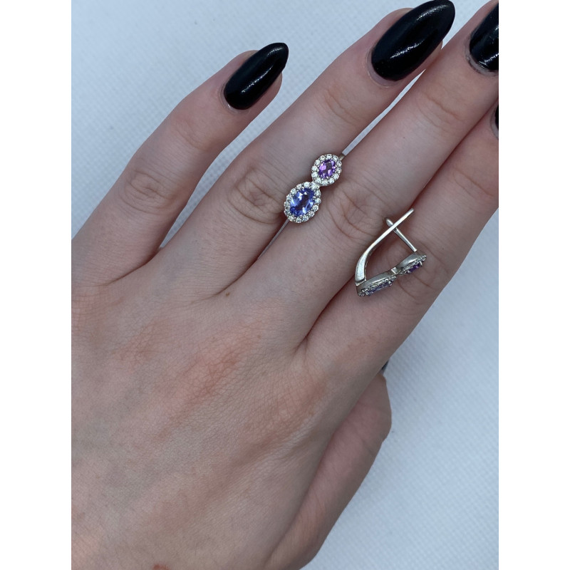Срібні сережки з танзанітом та аметистом 075-356210 
