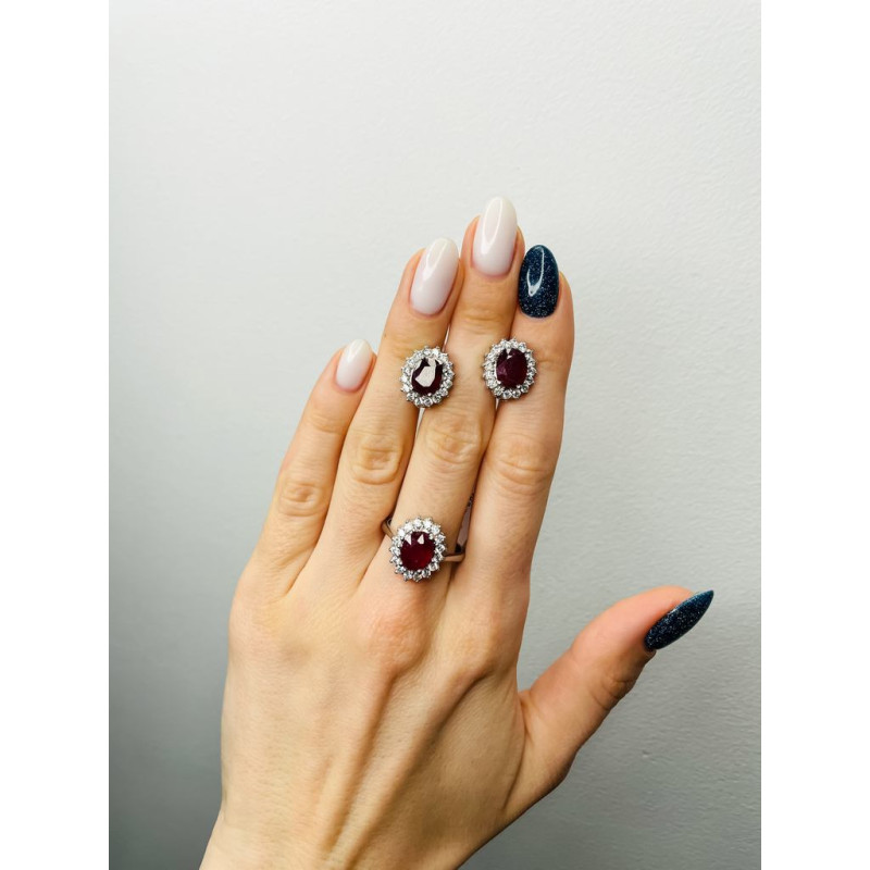 Срібні сережки з рубіном та фіанітом 085-4410 