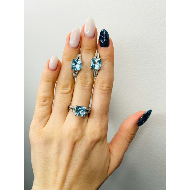 Срібні сережки з скай топазом та фіанітом 089-3910 