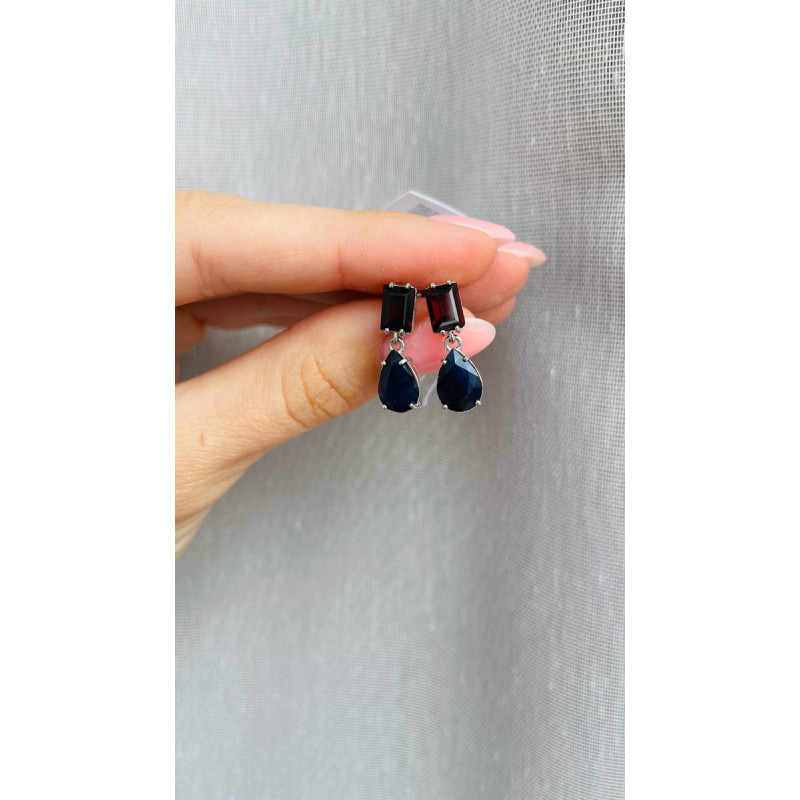 Срібні сережки з сапфіром та гранатом 105-3141