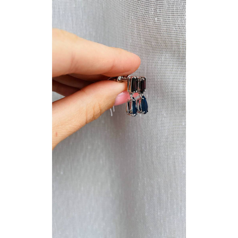 Срібні сережки з сапфіром та гранатом 105-3141