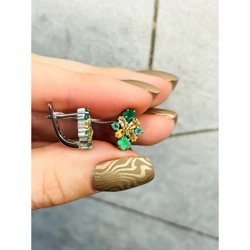 Срібні сережки з зеленим агатом та цитрином 150-735471 