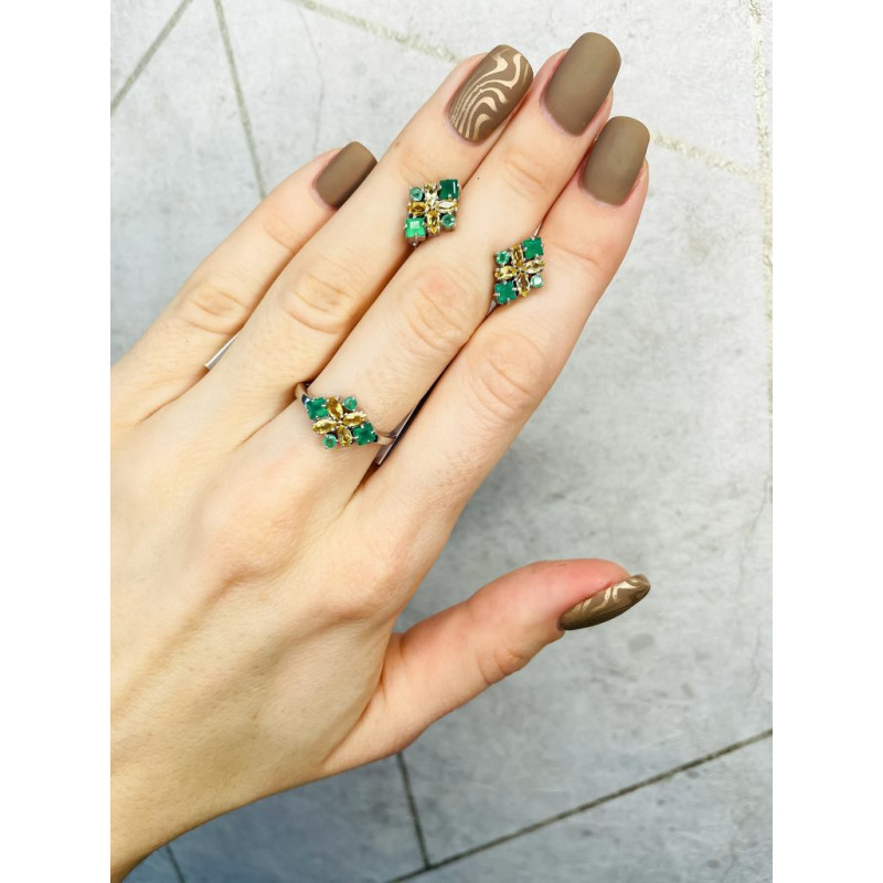 Срібні сережки з зеленим агатом та цитрином 150-735471 