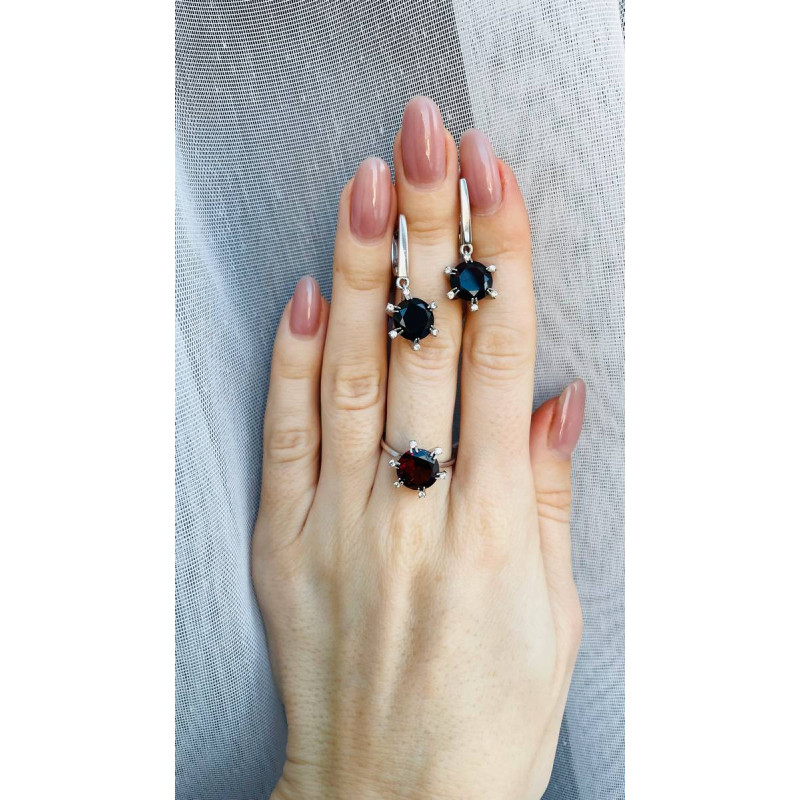 Срібні сережки з гранатом та фіанітом 169-4110 