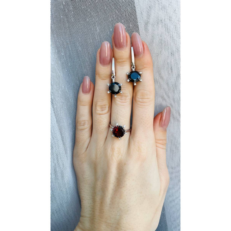 Срібні сережки з гранатом та фіанітом 169-4110 