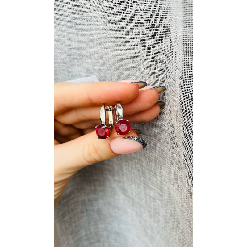 Срібні сережки з рубіном 003-44