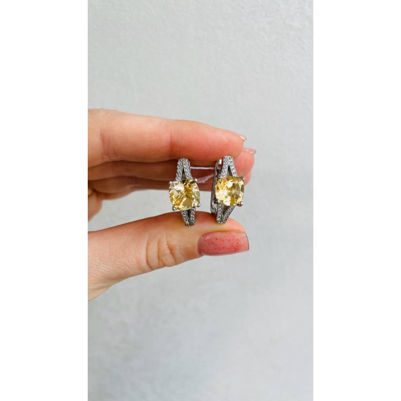 Срібні сережки з цитрином та фіанітом 089-5410