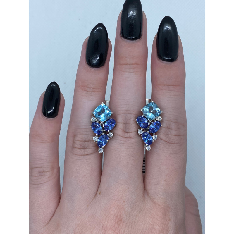 Срібні сережки з скай топазом та фіанітом 143-393110