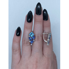 Срібні сережки з скай топазом та фіанітом 143-393110