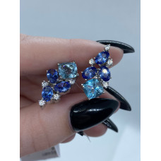 Срібні сережки з скай топазом та фіанітом 143-393110