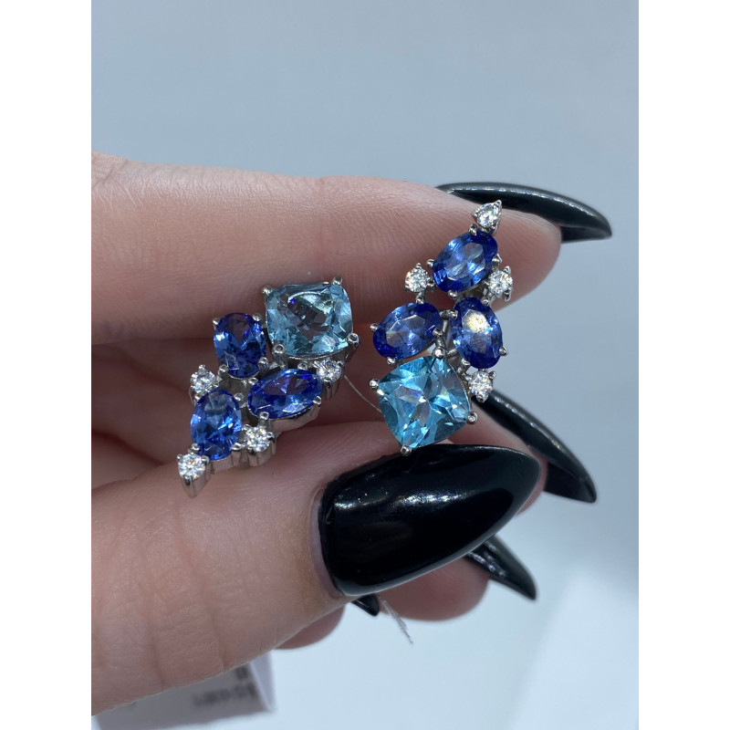 Срібні сережки з скай топазом та фіанітом 143-393110