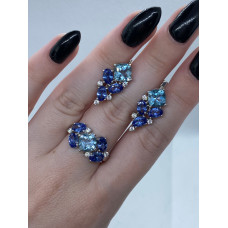 Срібні сережки з скай топазом та фіанітом 143-393110