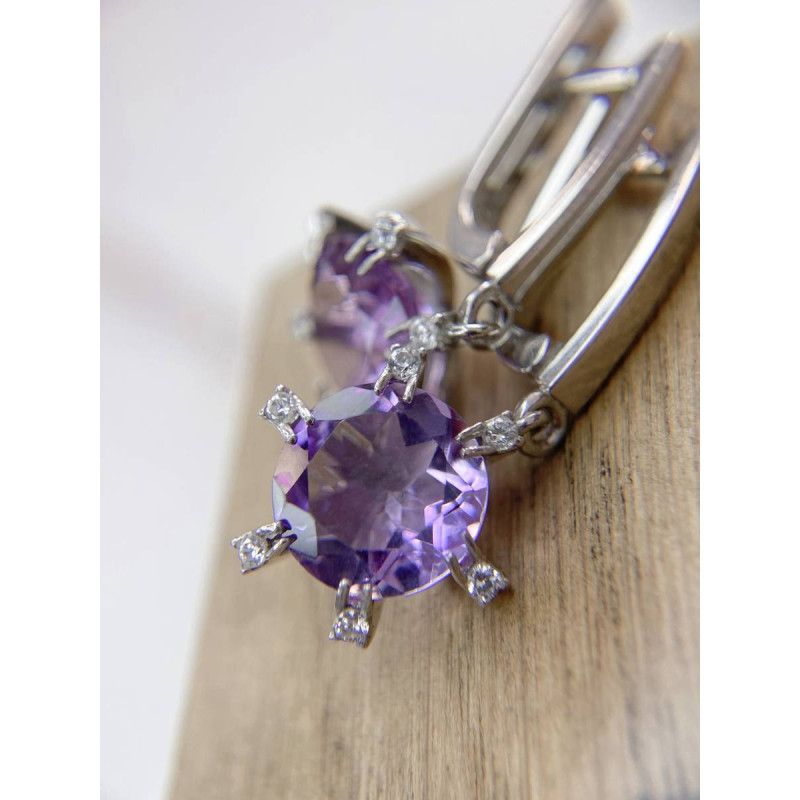 Срібні сережки з аметистом та фіанітом 169-6210 