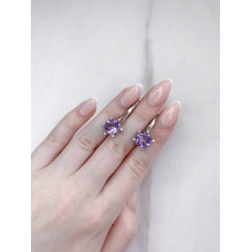 Срібні сережки з аметистом та фіанітом 169-6210