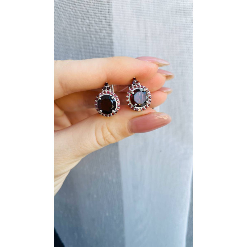 Срібні сережки з гранатом 048-41 