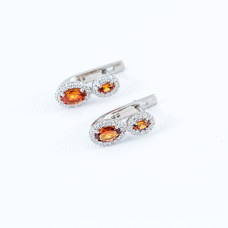Срібні сережки з гранатом оранж та фіанітом 075-4310
