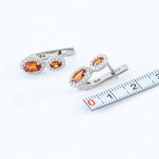 Срібні сережки з гранатом оранж та фіанітом 075-4310