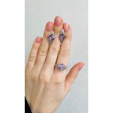 Срібні сережки з рожевим аметистом та фіанітом 089-6310