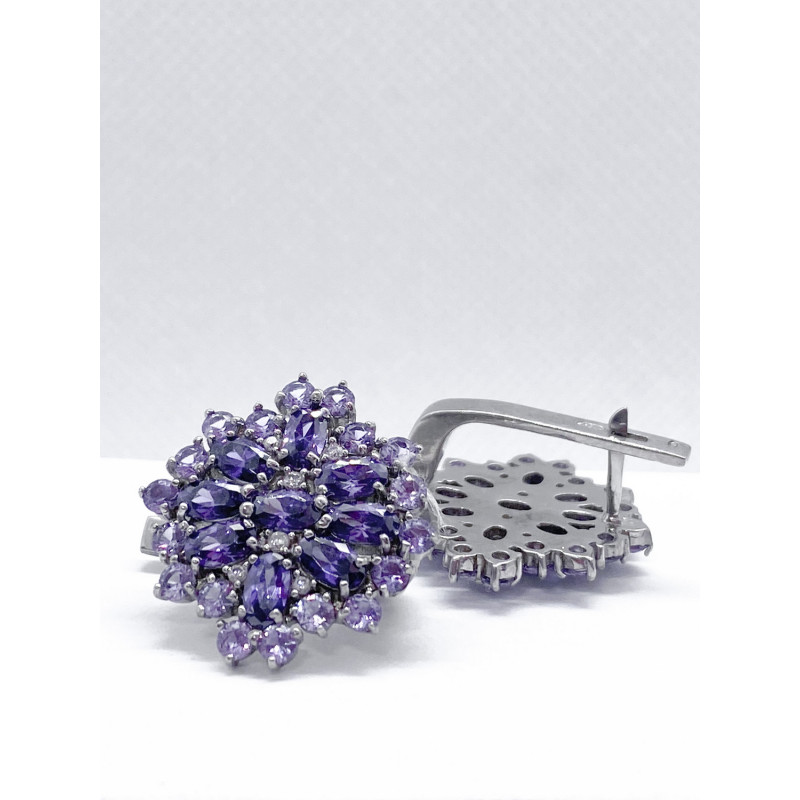 Срібні сережки з нано олександритом та фіанітом 145N-628710