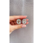 Срібні сережки з зеленим кварцем та фіанітом 170-6410